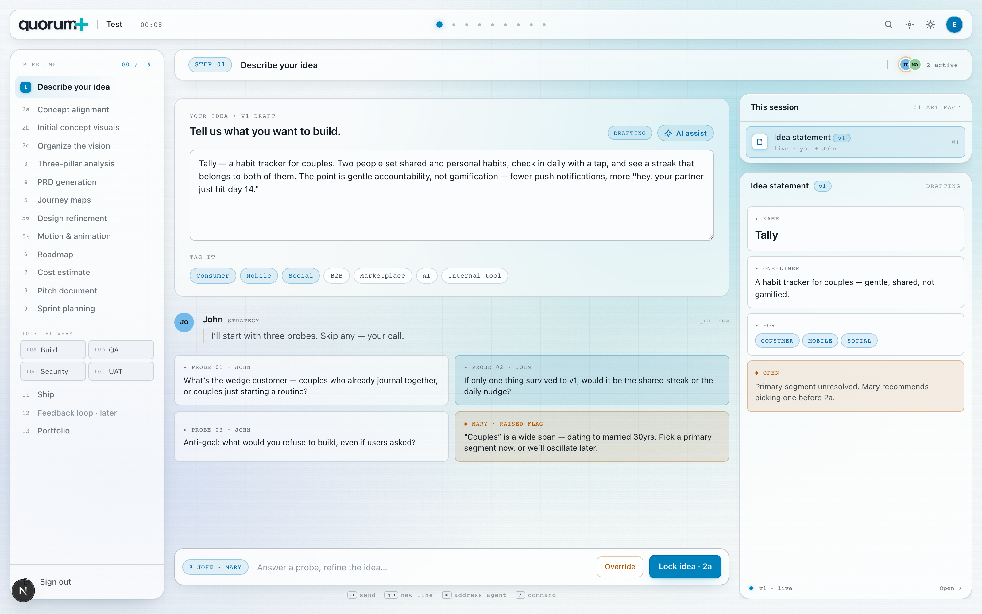 Step 1 — Describe your idea (light theme)